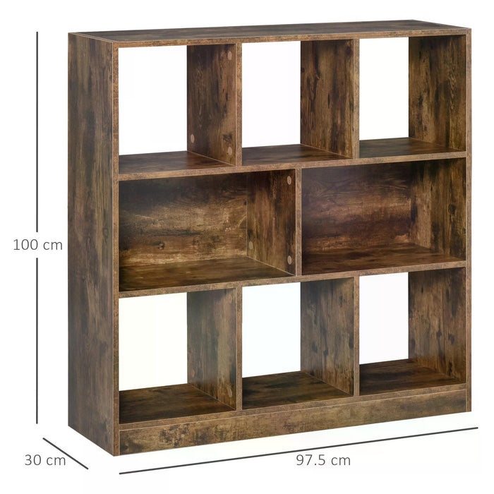 3-Tier Storage Shelf Bookcase - Rustic Brown Display Rack for Organizing - Perfect for Home Office, Living Room, or Playroom