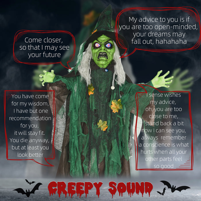 6ft Halloween Witch Prop with Glowing Eyes and Magical Heart - Sound-Activated, Outdoor Suitable Decoration - Spooky Accent for Haunted House and Holiday Displays
