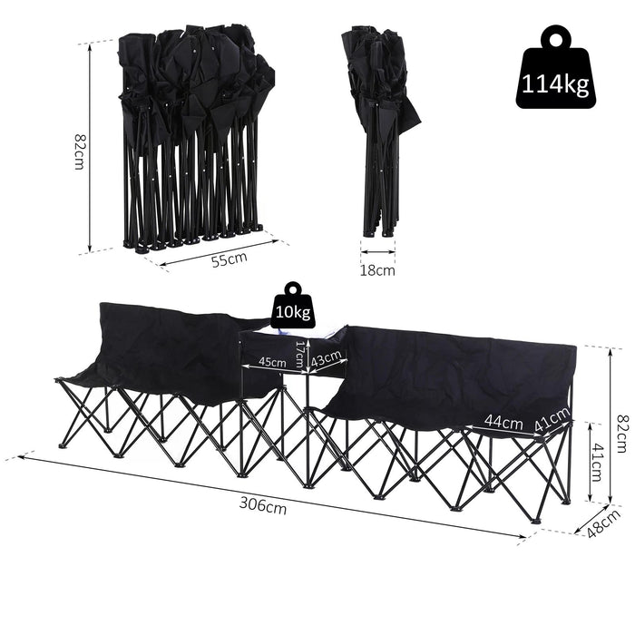 6-Seater Portable Camping Bench with Cooler Bag - Durable Steel Construction, Foldable Design for Outdoors - Ideal for Picnics, Tailgating & Camping Events