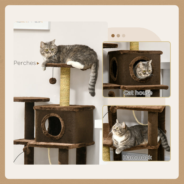 Modern 136cm Cat Tree Tower - Indoor Scratching Posts, Multi-Level House & Platforms with Toy Ball - Ideal for Playful Cats and Kittens