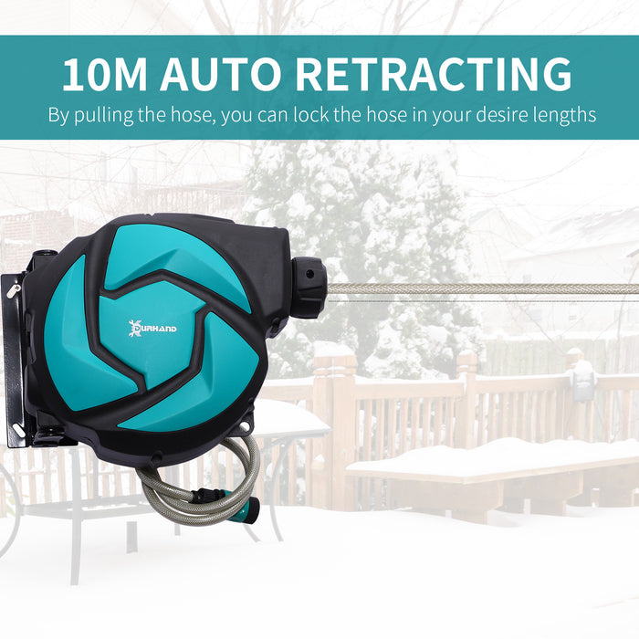 Auto Hose Reel with 7 Spray Patterns - 10m Retractable Garden Watering System, Wall Mounted - Outdoor Watering Solution for Home Gardeners