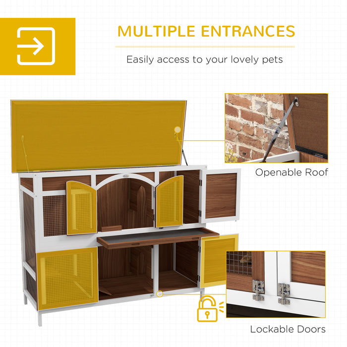 Wooden Double-Decker Animal Cage - Dual-Layer Hutch with Retractable Roof and Easy-Clean Tray - Ideal for Small Pets Comfort & Hygiene