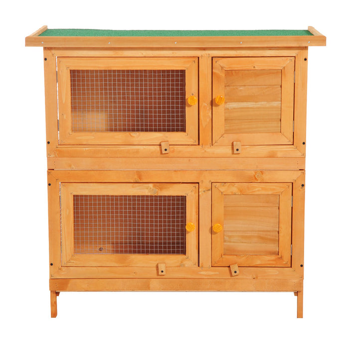 90cm Dual-Level Wooden Rabbit Hutch with Open Run - Spacious Pet Cage for Bunnies and Small Animals - Ideal for Outdoor Comfort and Exercise