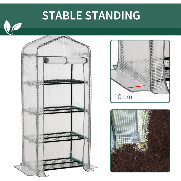 4-Tier Mini Greenhouse with Metal Frame - Portable Plant Growth Shelter with PE Cover, 160cm Height - Ideal for Small Gardens and Patios