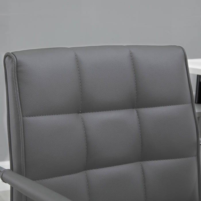 Ergonomic Mid-Back Swivel Chair in Grey PU Leather - Adjustable Height, Padded Armrests and Rolling Wheels - Ideal for Home Office and Computer Desks