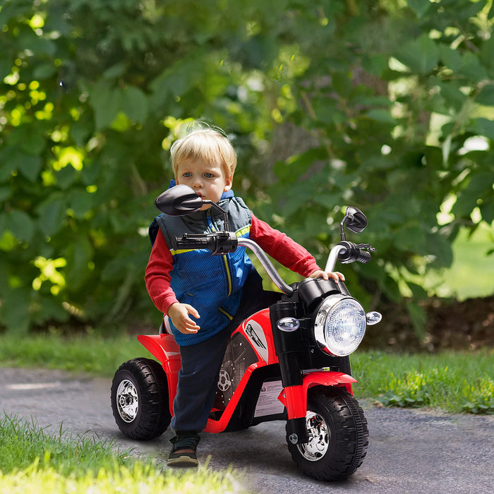 Kids Electric Motorcycle with 3 Wheels - Rechargeable 6V Battery-Powered Ride-On Toy, Horn & Headlights - Ideal for Toddlers 18-36 Months, Red Motorbike
