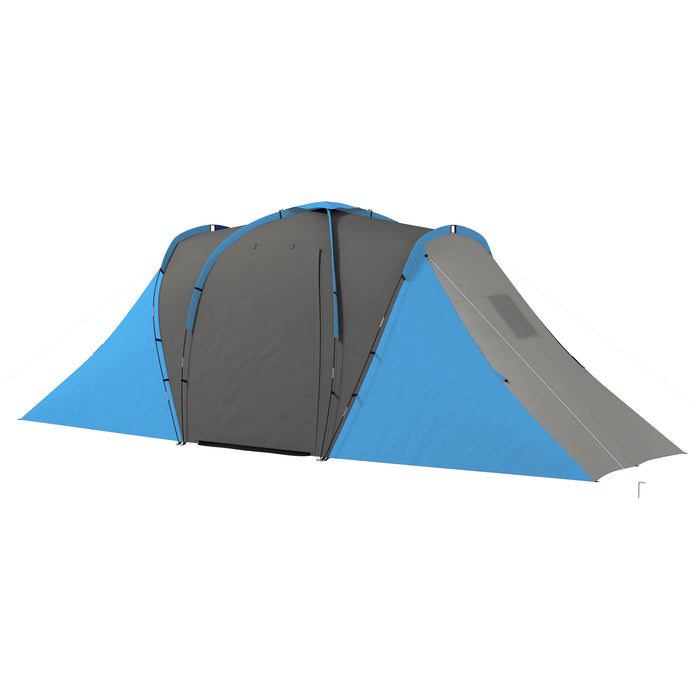 Tunnel Camping Tent with Dual Bedrooms and Central Living Space - 2000mm Waterproof and Portable Shelter for 4-6 People - Ideal for Family Camping and Outdoor Adventures