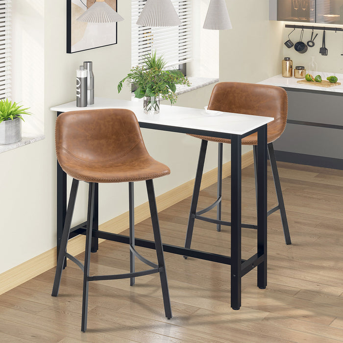 Industrial Kitchen Stool Pair - Upholstered Bar Chairs with Steel Legs and Supportive Back - Set of 2 Brown Bar Stools for Home and Entertainment Spaces