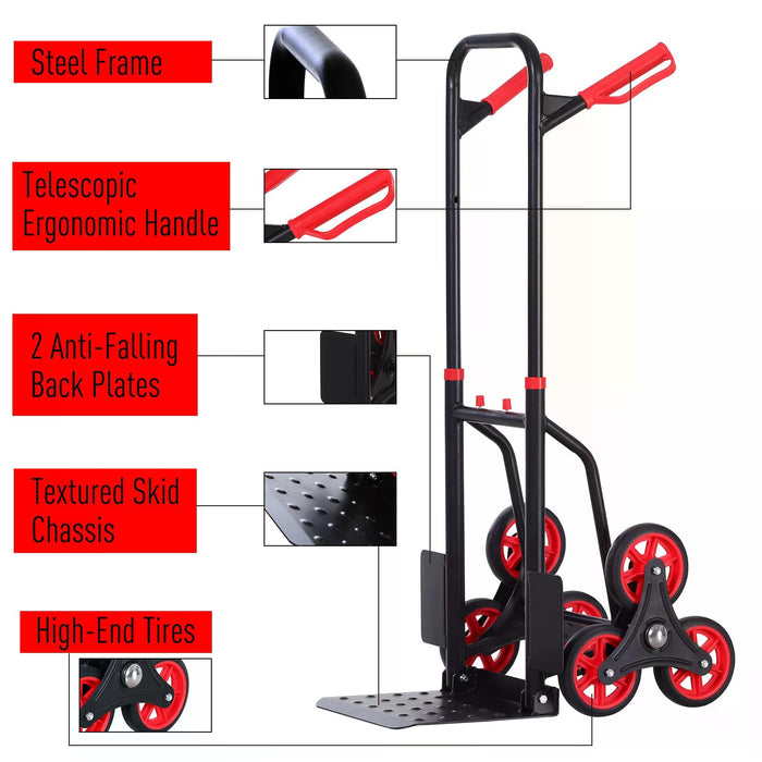 Heavy-Duty Steel Climbing Trolley - 6-Wheel Hand Truck Cart, 150kg Load Capacity - Ideal for Moving Heavy Loads Upstairs