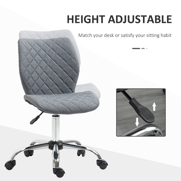 Mid Back Swivel Chair - 360° Rotating, Height Adjustable with Thick Sponge Padding, Linen Fabric in Grey - Ideal for Comfortable Home Office Seating