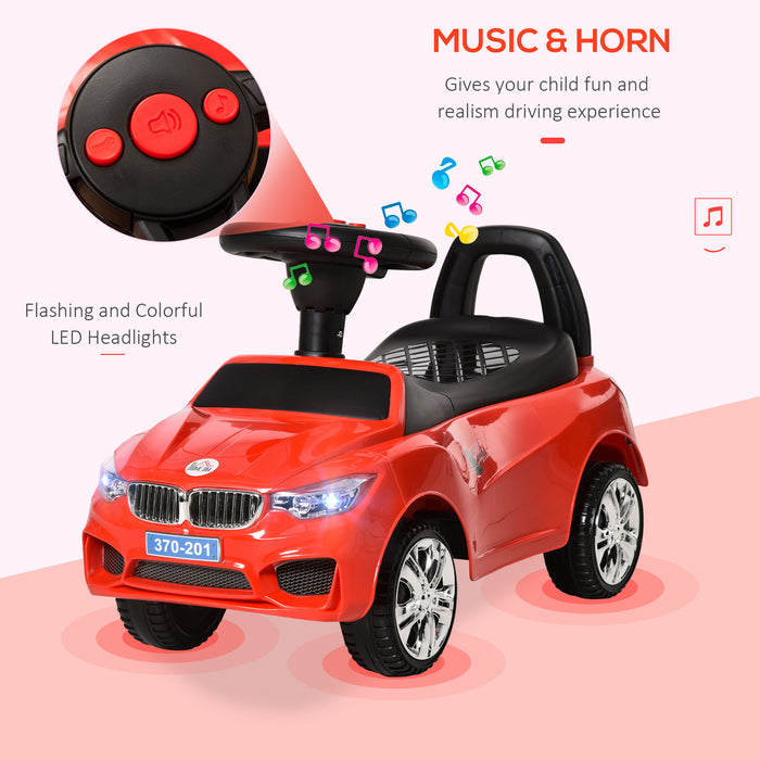 Toddler Ride-On Slider Car - Interactive Walker with Music, Horn, and Working Lights - Foot-to-Floor Vehicle with Hidden Storage for Kids