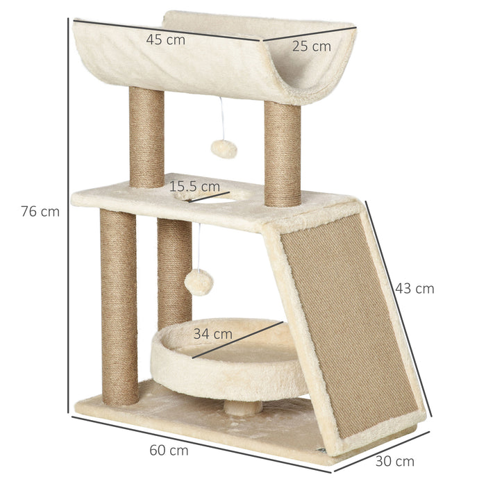 Cat Tower with Scratching Post - Multi-Level Kitten Playhouse with Bed, Toy Ball, and Perch - Perfect for Indoor Cats' Entertainment and Relaxation