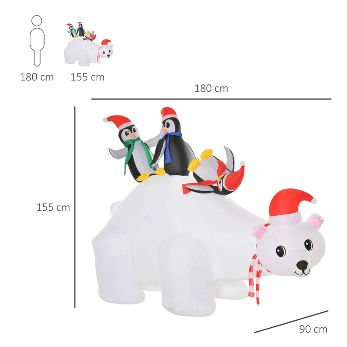 Giant 5ft LED-Lit Christmas Inflatable Display - Polar Bear with Penguins Outdoor Holiday Decor - Festive Garden Lawn Party Centerpiece for Seasonal Cheer