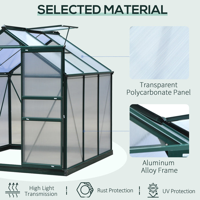 Spacious 6x6ft Polycarbonate Greenhouse - Sturdy Aluminum Frame with Galvanized Base and Sliding Door - Ideal for Plant Growth and Garden Enthusiasts
