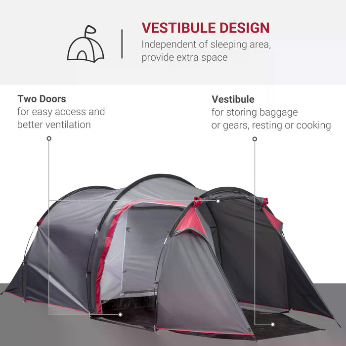 Camping Dome Tent for 3-4 Person - 2 Room Setup with Weatherproof Screen Room Vestibule, Lightweight for Backpacking - Ideal for Fishing, Hiking & Outdoor Adventures, Dark Grey