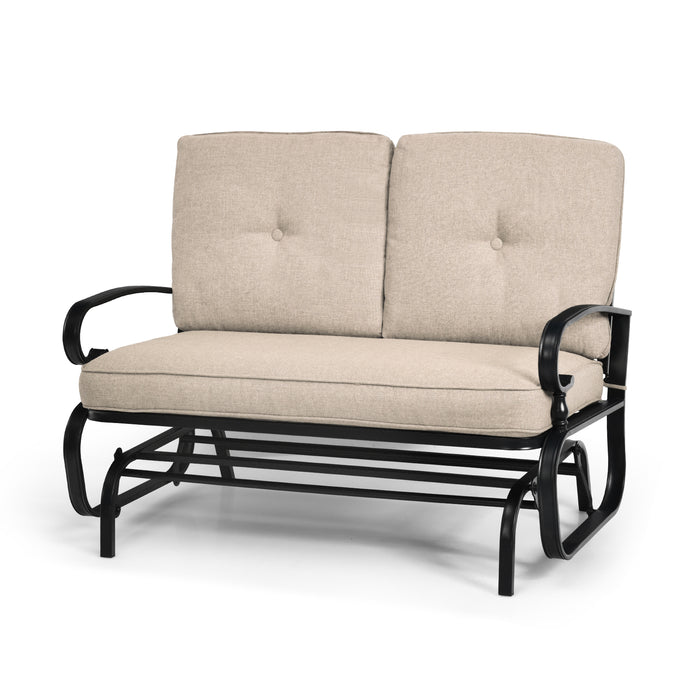 2-Person Glider Chair - Beige Patio Furniture with Cushions - Ideal for Outdoor Relaxation and Entertainment