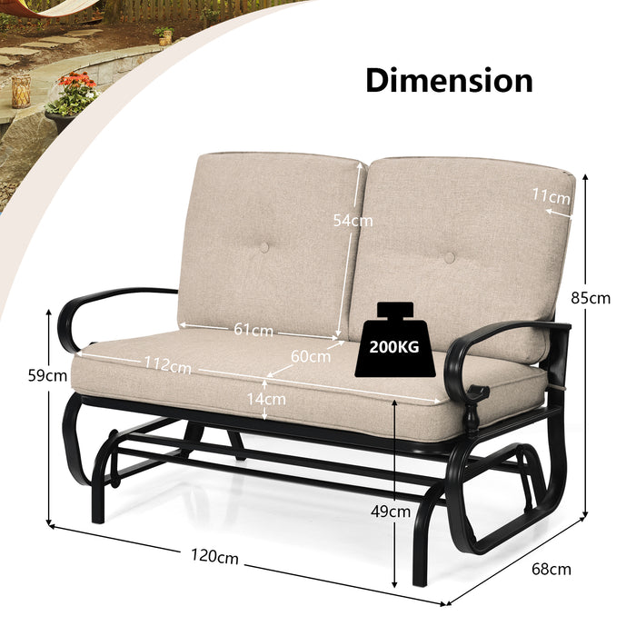 2-Person Glider Chair - Beige Patio Furniture with Cushions - Ideal for Outdoor Relaxation and Entertainment