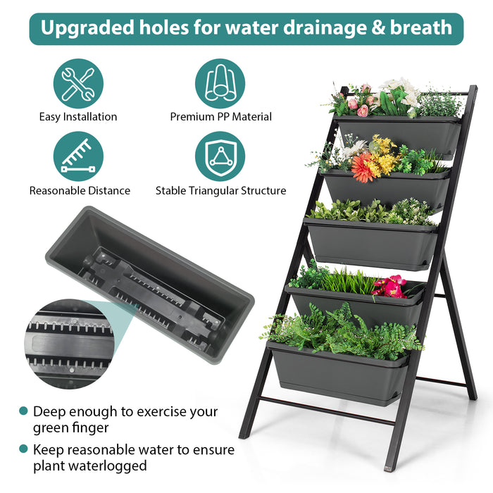 5-Tier Green Freestanding Garden Planter - Raised Planters with 5 Container Boxes - Ideal for Garden Enthusiasts and Space-Saving Plantings