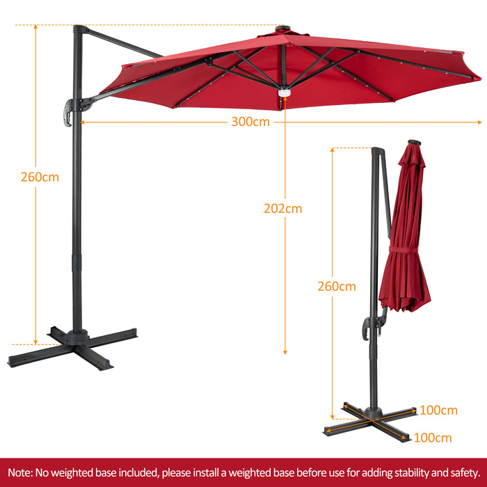 Solar Umbrella 10 Feet - Cantilever Design, 28LED Lighted, Patio Offset, Tilt 360°, Outdoor Suitable - Perfect for Wine and Dine Evenings in Backyard or Terrace