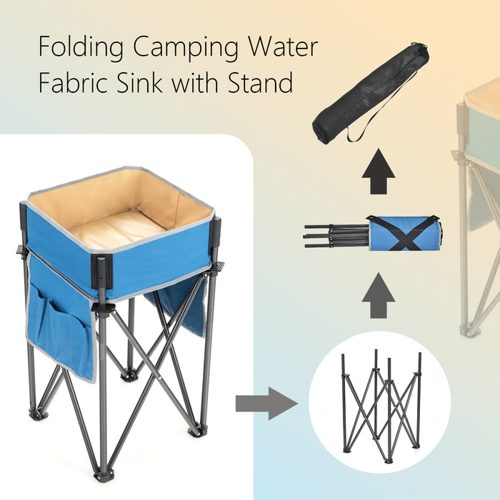 2 Pieces Large Capacity Folding Camping Tables with Storage Sink, Anti-Black & Grey - Ideal for Outdoor Adventurers & Campers Needing Extra Storage Space