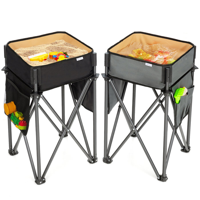 2 Pieces Large Capacity Folding Camping Tables with Storage Sink, Anti-Black & Grey - Ideal for Outdoor Adventurers & Campers Needing Extra Storage Space