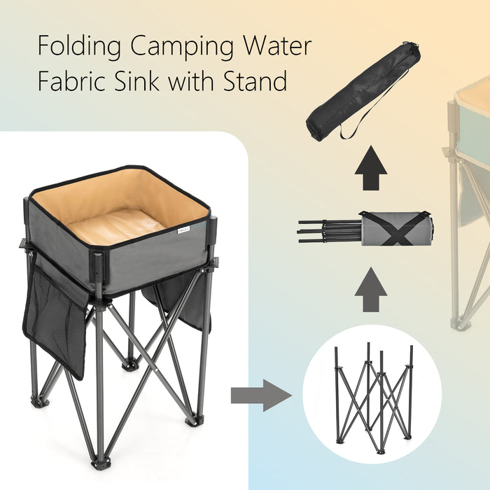 2 Pieces Large Capacity Folding Camping Tables with Storage Sink, Anti-Black & Grey - Ideal for Outdoor Adventurers & Campers Needing Extra Storage Space