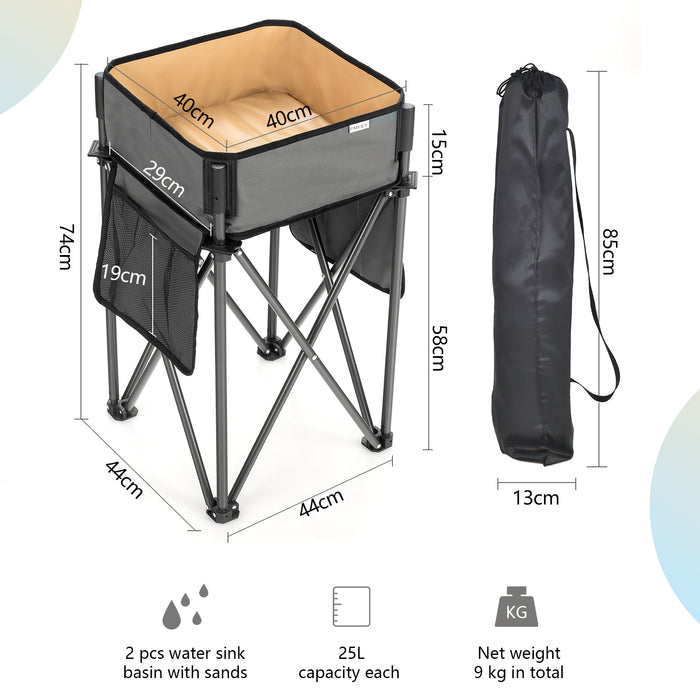 2 Pieces Large Capacity Folding Camping Tables with Storage Sink, Anti-Black & Grey - Ideal for Outdoor Adventurers & Campers Needing Extra Storage Space