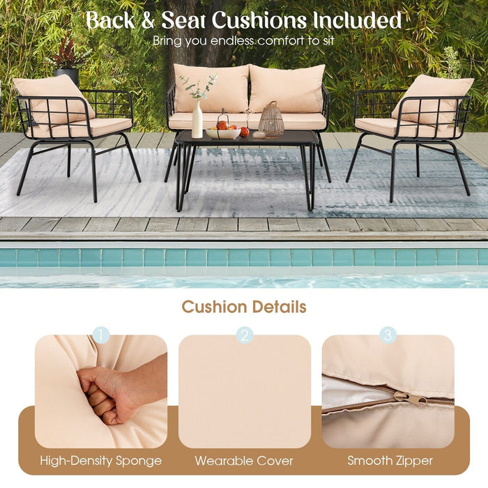 Outdoor Furniture Collection - 4 Piece Patio Conversation Set with Beige Seat Back Cushions - Perfect for Outdoor Relaxation and Entertaining
