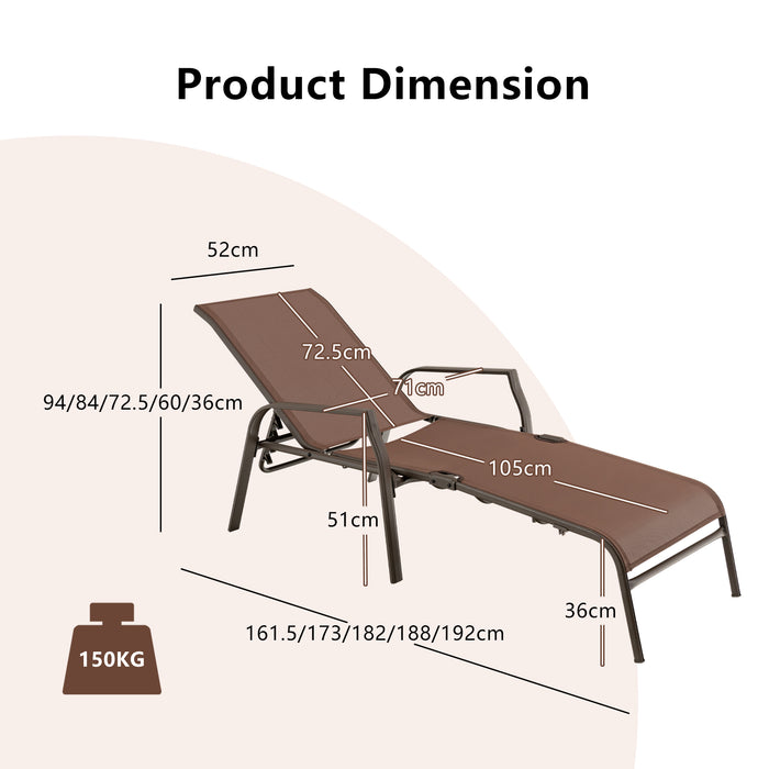 2-Piece Folding Sun Lounger - Adjustable 5-Position, Stackable Deck Chairs in Brown - Perfect for Patio, Poolside Relaxation