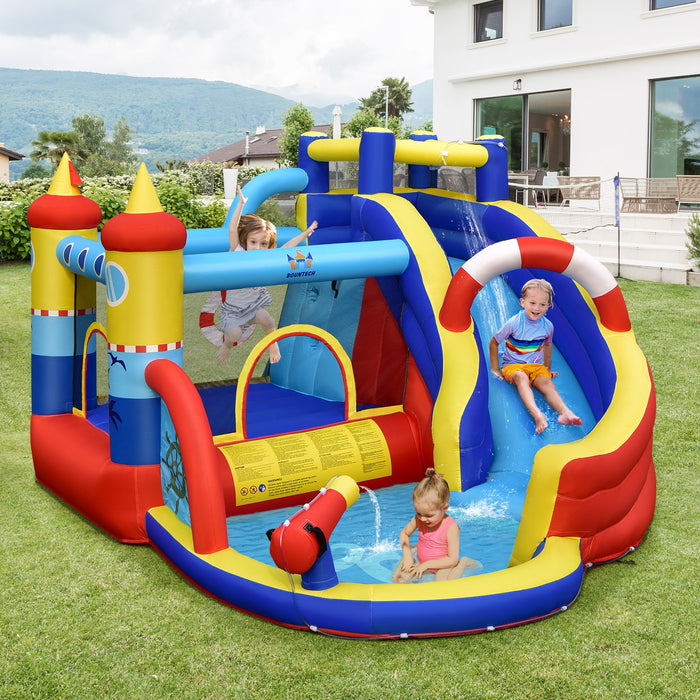 Bounce Castle 6-in-1 - Inflatable Water Park with Curved Slide - Ideal Fun Playset for Kids