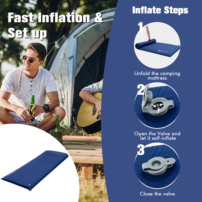 Blue Camping Mat - Self-Inflating, Waterproof with Built-In Valve and Carry Bag - Ideal for Outdoor Adventures and Camping Trips