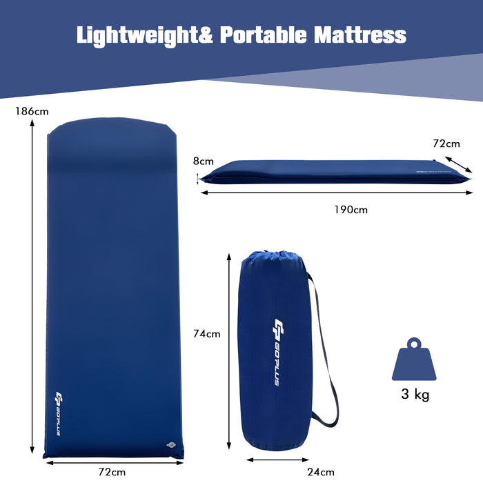 Blue Camping Mat - Self-Inflating, Waterproof with Built-In Valve and Carry Bag - Ideal for Outdoor Adventures and Camping Trips