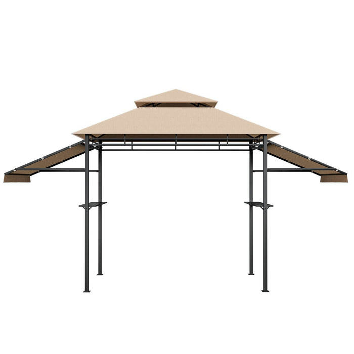 Dual Side Awning Outdoor Grill Gazebo - Brown Color, Premium Garden Structure - Ideal for Backyard Barbecues and Outdoor Cooking Events