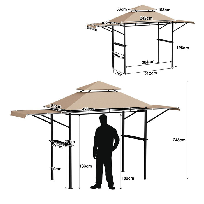 Dual Side Awning Outdoor Grill Gazebo - Brown Color, Premium Garden Structure - Ideal for Backyard Barbecues and Outdoor Cooking Events