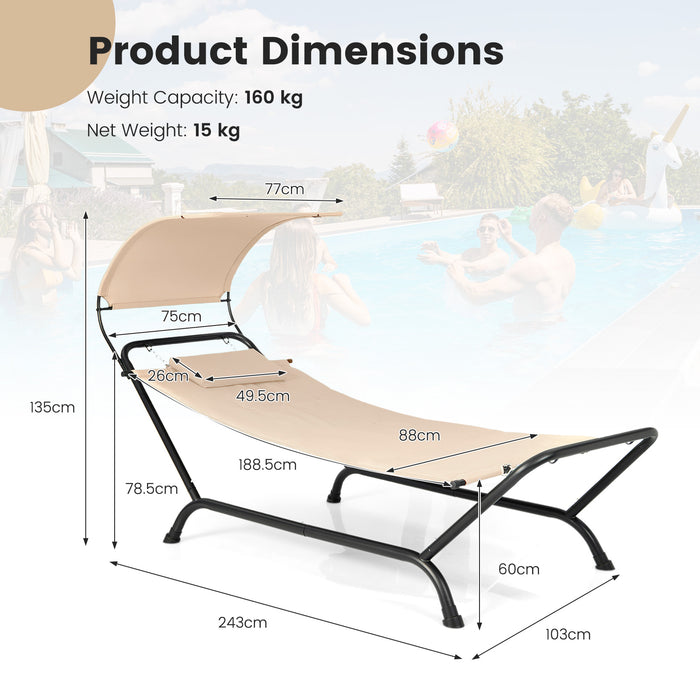 Outdoor Hammock Brand - Stand Cushion and Canopy, Garden Lawn Appropriate, Beige Color - Perfect for Relaxation and Outdoor Lounging