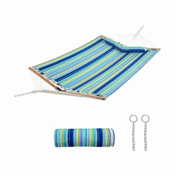 Blue Outdoor Porch Hammock - Detachable Feature with Wooden Spreader Bars - Ideal for Relaxation and Leisure Time