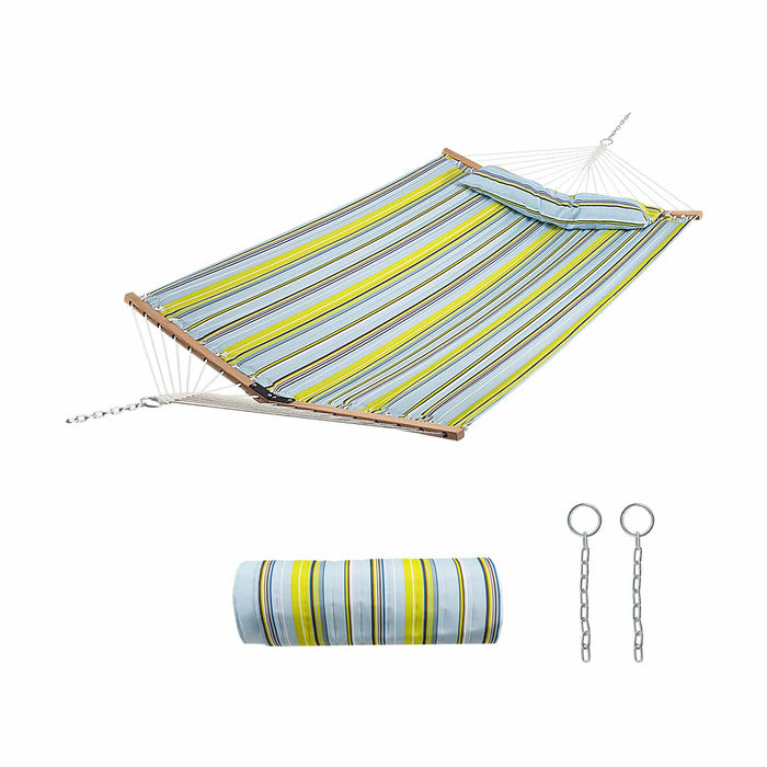 Blue Outdoor Porch Hammock - Detachable Feature with Wooden Spreader Bars - Ideal for Relaxation and Leisure Time