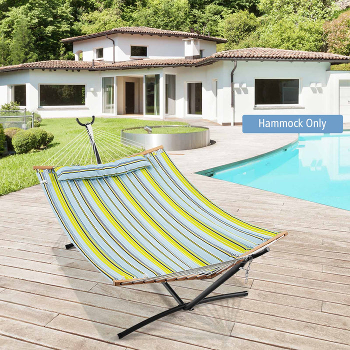 Blue Outdoor Porch Hammock - Detachable Feature with Wooden Spreader Bars - Ideal for Relaxation and Leisure Time