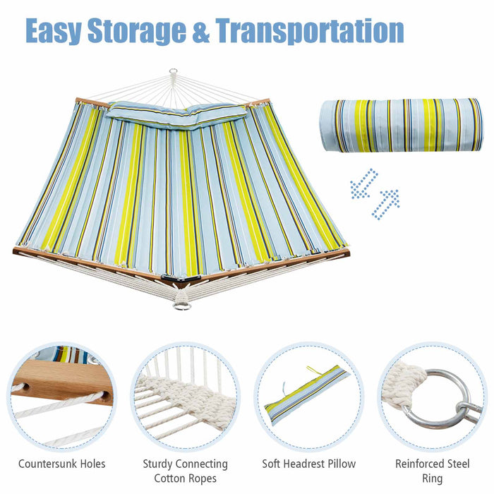 Blue Outdoor Porch Hammock - Detachable Feature with Wooden Spreader Bars - Ideal for Relaxation and Leisure Time