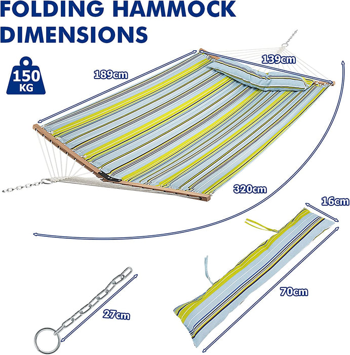 Blue Outdoor Porch Hammock - Detachable Feature with Wooden Spreader Bars - Ideal for Relaxation and Leisure Time