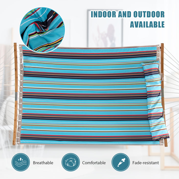 Double Hammock with Detachable Pillow - 2-Person Capacity, Tree Mountable, Blue - Ideal for Outdoors and Camping or Relaxation Solution at Home