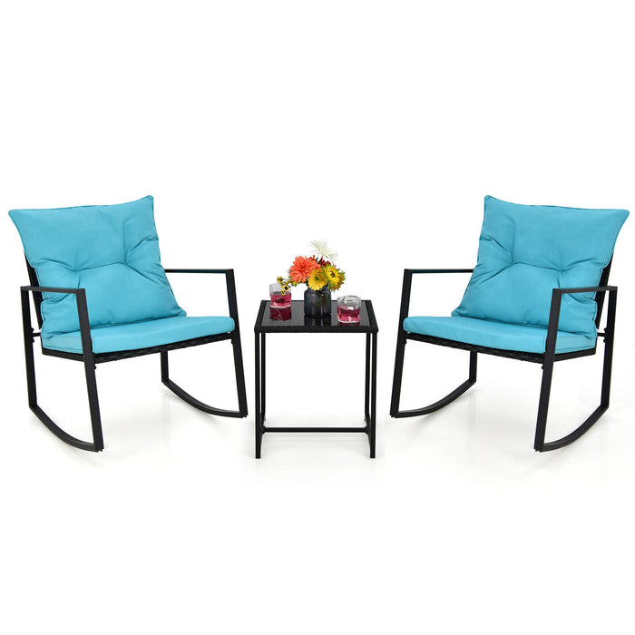 Beige 3-Piece Set - Rocking Chair and Glass Coffee Table - Perfect for Relaxation and Casual Conversations
