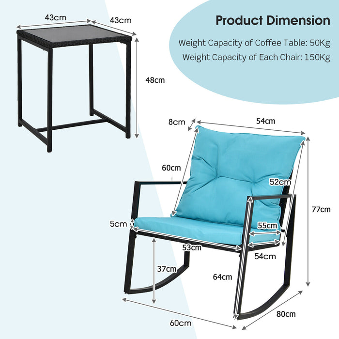 Beige 3-Piece Set - Rocking Chair and Glass Coffee Table - Perfect for Relaxation and Casual Conversations