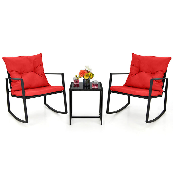Beige 3-Piece Set - Rocking Chair and Glass Coffee Table - Perfect for Relaxation and Casual Conversations