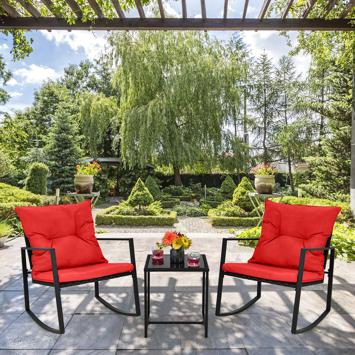 Beige 3-Piece Set - Rocking Chair and Glass Coffee Table - Perfect for Relaxation and Casual Conversations