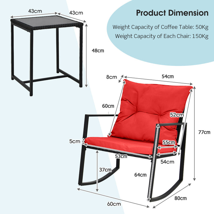 Beige 3-Piece Set - Rocking Chair and Glass Coffee Table - Perfect for Relaxation and Casual Conversations