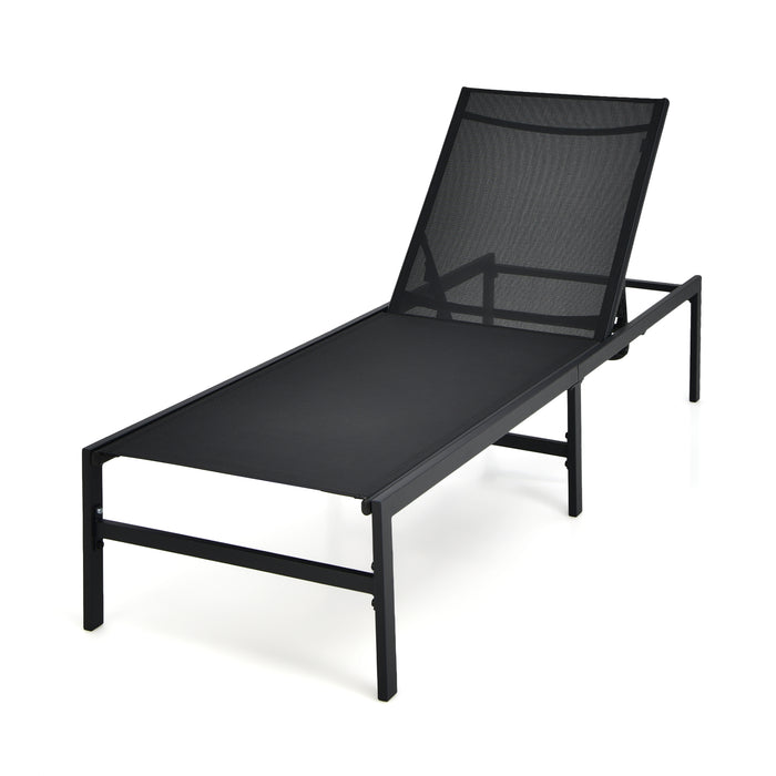 Outdoor Chaise Lounge Chair - Adjustable with 5-Position Backrest in Black - Perfect for Patio Relaxation and Sunbathing