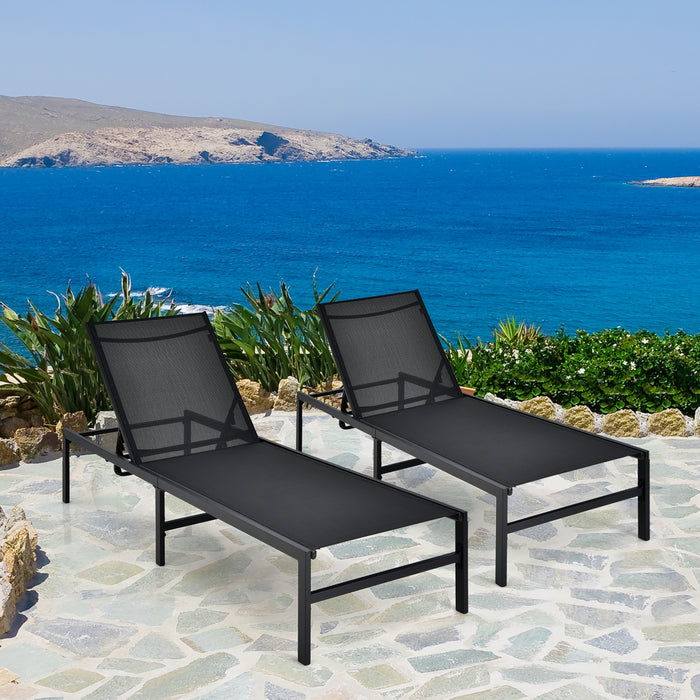 Outdoor Chaise Lounge Chair - Adjustable with 5-Position Backrest in Black - Perfect for Patio Relaxation and Sunbathing
