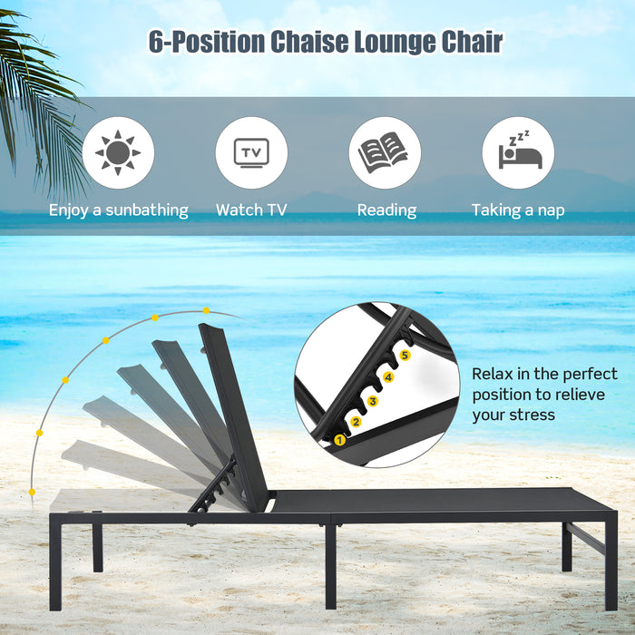 Outdoor Chaise Lounge Chair - Adjustable with 5-Position Backrest in Black - Perfect for Patio Relaxation and Sunbathing