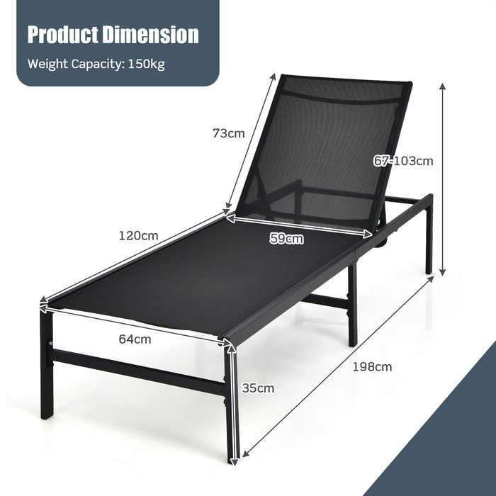 Outdoor Chaise Lounge Chair - Adjustable with 5-Position Backrest in Black - Perfect for Patio Relaxation and Sunbathing